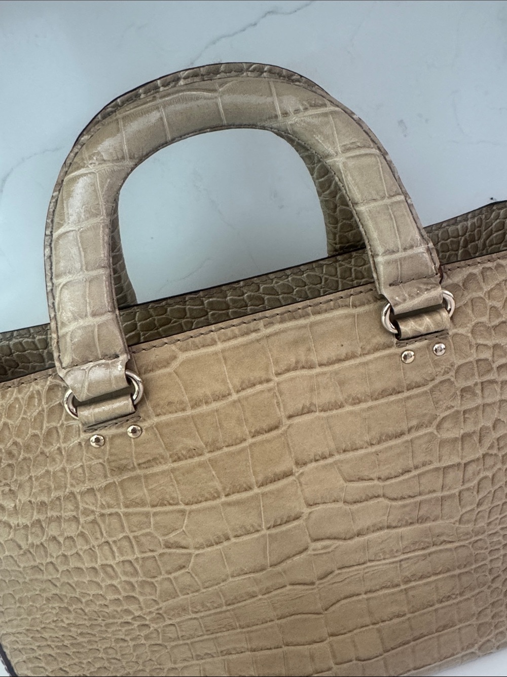 kate spade Beige Croc-Embossed Leather Satchel - Picture 4 of 15